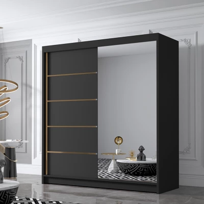 Šatní skříň se zrcadlem MILINA - 180 cm, černá