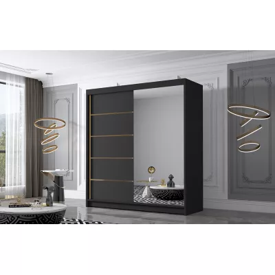 Šatní skříň se zrcadlem MILINA - 180 cm, černá