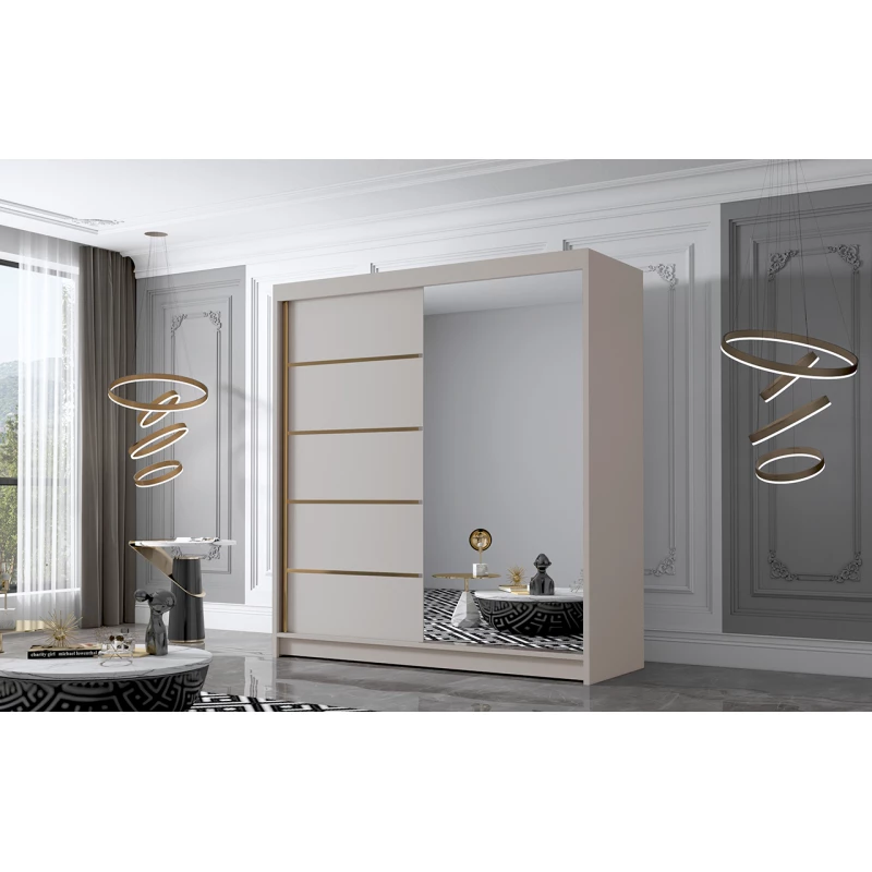 Šatní skříň se zrcadlem MILINA - 180 cm, kašmír