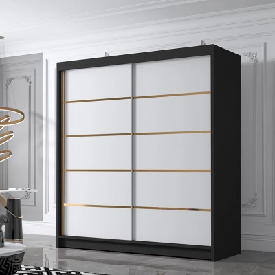 Šatní skříň MILINA - 180 cm, černá / bílá