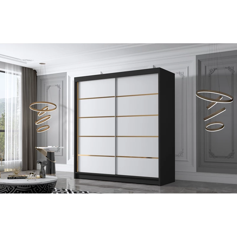 Šatní skříň MILINA - 180 cm, černá / bílá