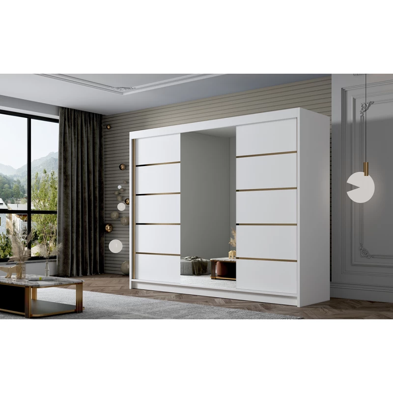 Šatní skříň se zrcadlem MILINA - 250 cm, bílá