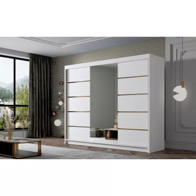 Šatní skříň se zrcadlem MILINA - 250 cm, bílá