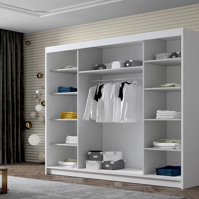 Šatní skříň se zrcadlem MILINA - 250 cm, bílá