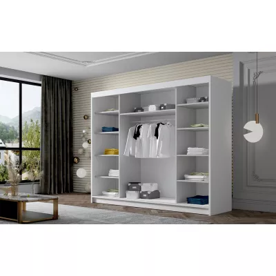 Šatní skříň se zrcadlem MILINA - 250 cm, bílá