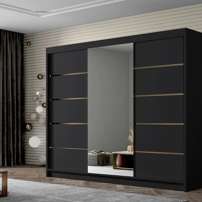 Šatní skříň se zrcadlem MILINA - 250 cm, černá