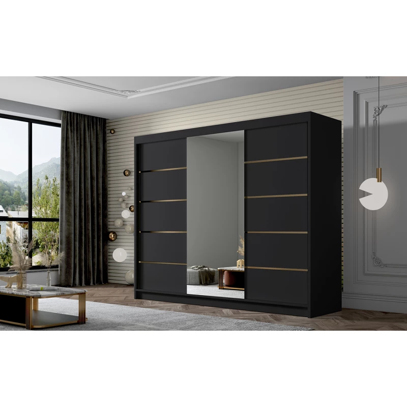 Šatní skříň se zrcadlem MILINA - 250 cm, černá