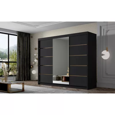 Šatní skříň se zrcadlem MILINA - 250 cm, černá