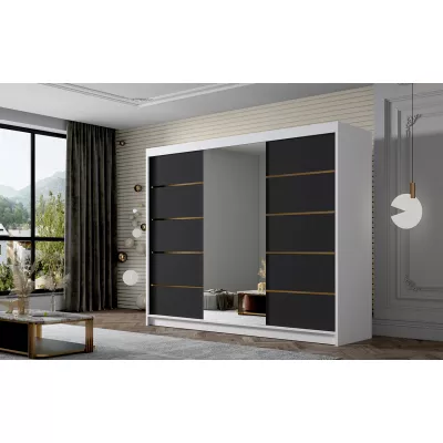 Šatní skříň se zrcadlem MILINA - 250 cm, bílá / černá