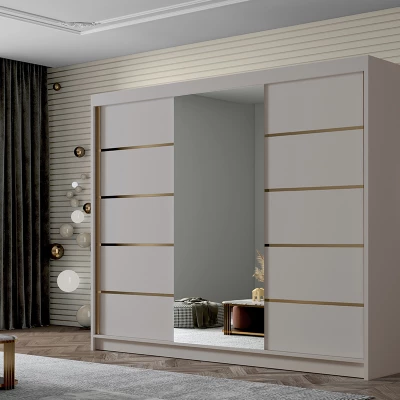 Šatní skříň se zrcadlem MILINA - 250 cm, kašmír