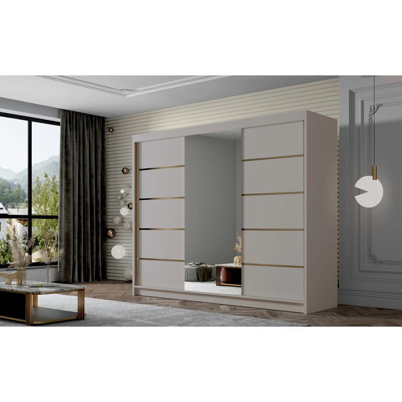 Šatní skříň se zrcadlem MILINA - 250 cm, kašmír