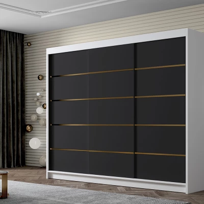 Šatní skříň MILINA - 250 cm, bílá / černá