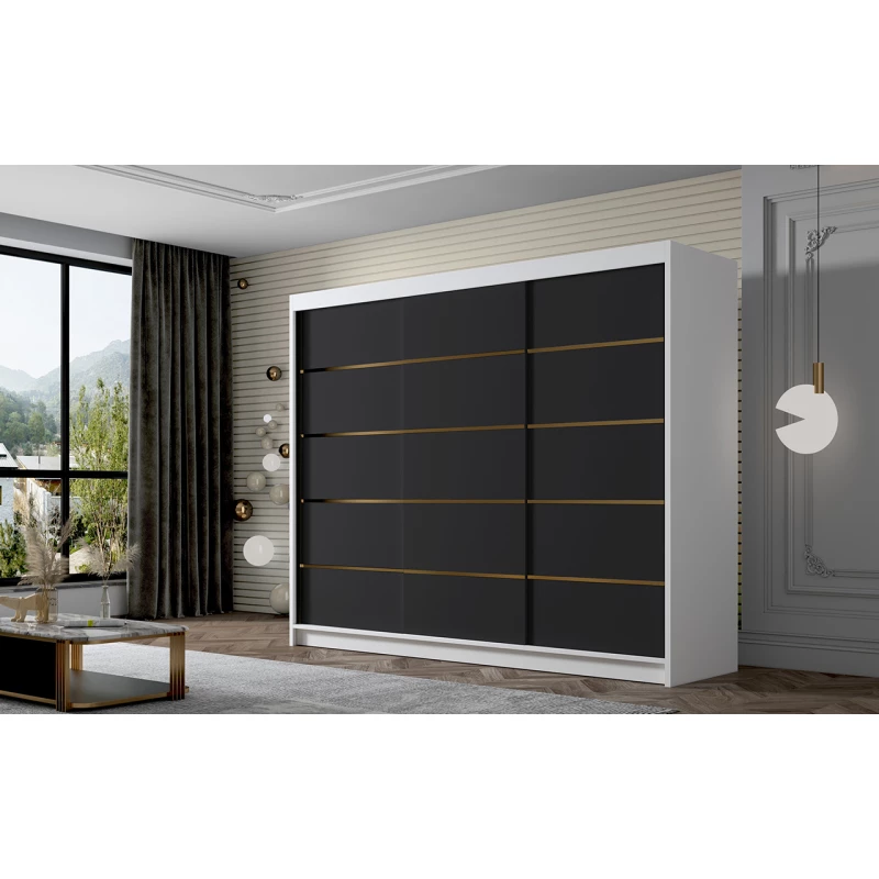 Šatní skříň MILINA - 250 cm, bílá / černá