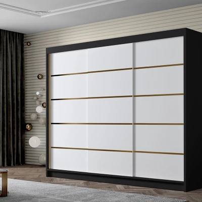 Šatní skříň MILINA - 250 cm, černá / bílá