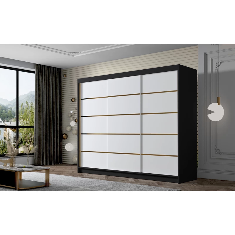Šatní skříň MILINA - 250 cm, černá / bílá
