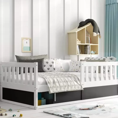 Dětská postel 80x160 AGAPI s matrací a dvířky - bílá