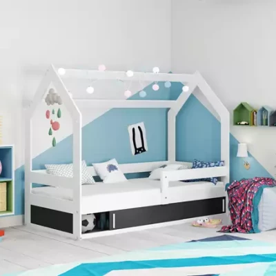 Dětská postel 80x160 BASILE s matrací a dvířky - bílá