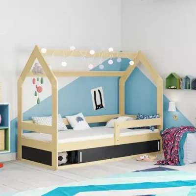 Dětská postel 80x160 BASILE s matrací a dvířky - borovice
