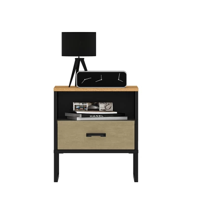 Noční stolek SABEL - černý / dub craft zlatý