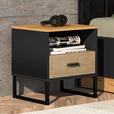 Noční stolek SABEL - černý / dub craft zlatý