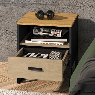 Noční stolek SABEL - černý / dub craft zlatý