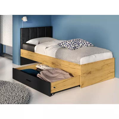Jednolůžková postel 90x200 SABEL s úložným prostorem - černá / dub craft zlatý