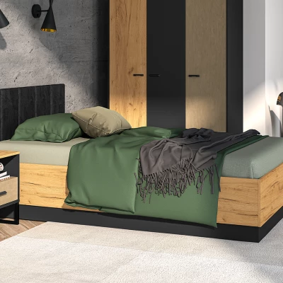 Jednolůžková postel 120x200 SABEL s úložným prostorem - černá / dub craft zlatý
