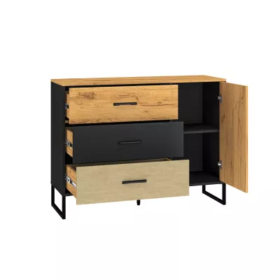 Kombinovaná komoda SABEL - černá / dub craft zlatý