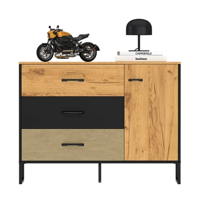 Kombinovaná komoda SABEL - černá / dub craft zlatý