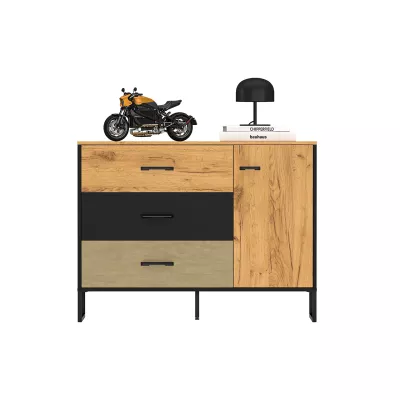 Kombinovaná komoda SABEL - černá / dub craft zlatý