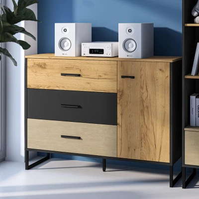 Kombinovaná komoda SABEL - černá / dub craft zlatý