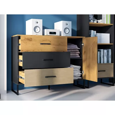 Kombinovaná komoda SABEL - černá / dub craft zlatý