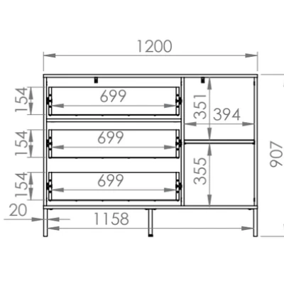 Kombinovaná komoda SABEL - černá / dub craft zlatý