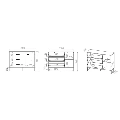 Kombinovaná komoda SABEL - černá / dub craft zlatý