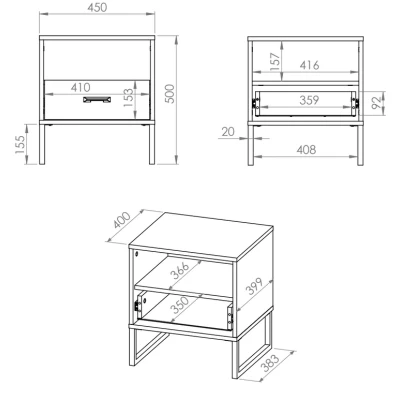 Noční stolek SABEL - černý / dub craft zlatý