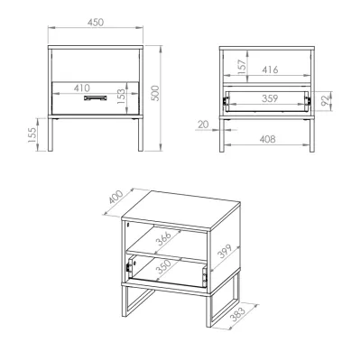 Noční stolek SABEL - černý / dub craft zlatý