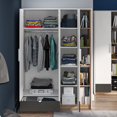 Šatní skříň 138 ARANA - bílá / dub castello / grafitová