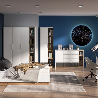 Šatní skříň 138 ARANA - bílá / dub castello / grafitová