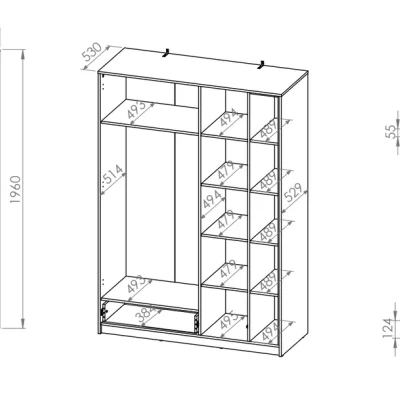 Šatní skříň 138 ARANA - bílá / dub castello / grafitová