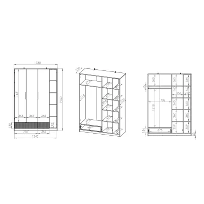 Šatní skříň 138 ARANA - bílá / dub castello / grafitová