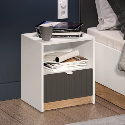 Noční stolek ARANA - bílý / dub castello / grafitový