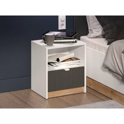 Noční stolek ARANA - bílý / dub castello / grafitový