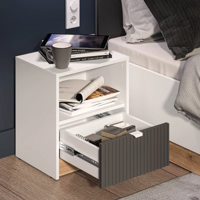 Noční stolek ARANA - bílý / dub castello / grafitový