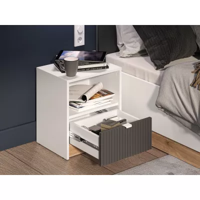 Noční stolek ARANA - bílý / dub castello / grafitový