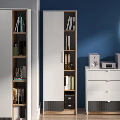 Policová skříň 64 ARANA - bílá / dub castello / grafitová