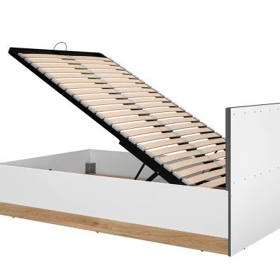 Jednolůžková postel 120x200 ARANA s úložným prostorem - bílá / dub castello / grafitová