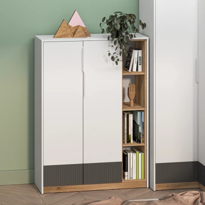 Komoda s dvířky ARANA - bílá / dub castello / grafitová