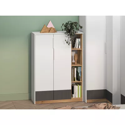 Komoda s dvířky ARANA - bílá / dub castello / grafitová