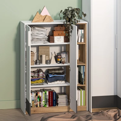 Komoda s dvířky ARANA - bílá / dub castello / grafitová