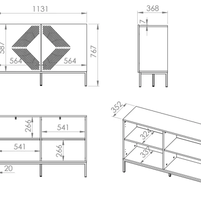 Dvoudveřová komoda ADELE 3 - bílá / zlatá
